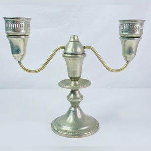 Vintage Shrewsbury Candelabra 2 Candle Holder 4 piece Silver Nickle Removable